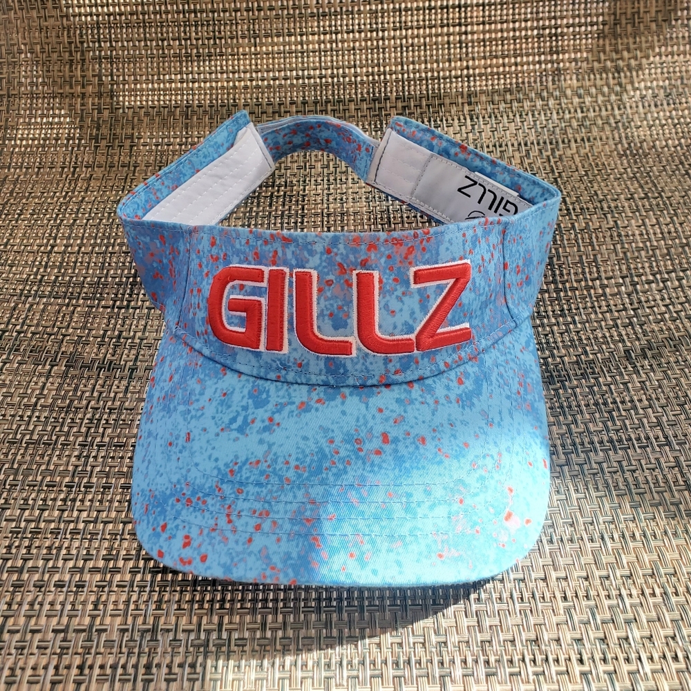 Gillz Brand Unisex Visor, Blue with Red Splatter, Nearly New